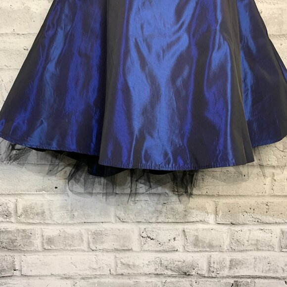 Vintage 90s Satin Skirt Medium Navy Black Tulle Hem Slip Full Circle Party Mini - Picture 3 of 11